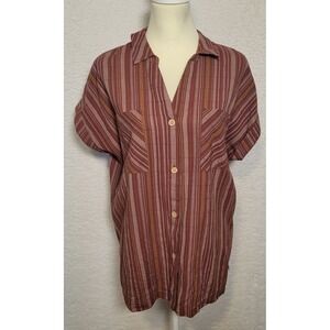 ANA A New Approach Women's Size L Striped‎ Blouse Top Short Sleeve Button 0998